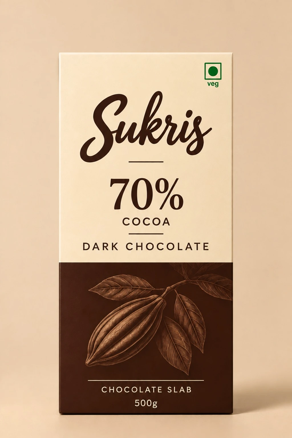 70% Dark Chocolate 500g slab by Sukris Chocolates
