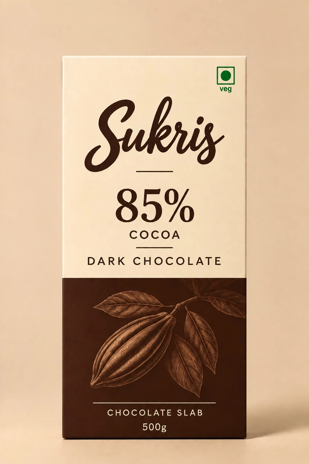 85% Dark Chocolate 500g slab by Sukris Chocolates
